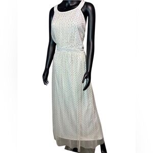 Candalite Women’s White and Gold Polka Dot Maxi Dress